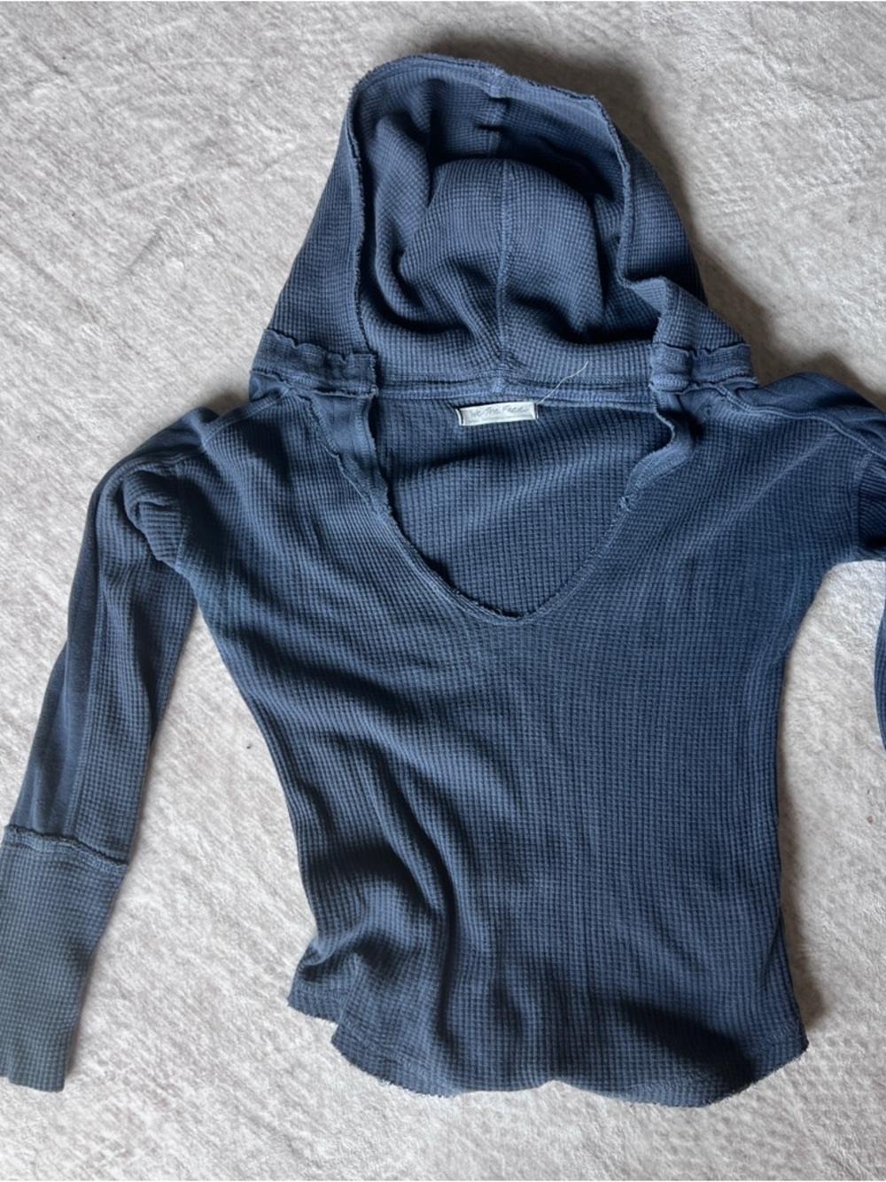 We The Free Waffle Knit Hooded Top - Heather Blue
